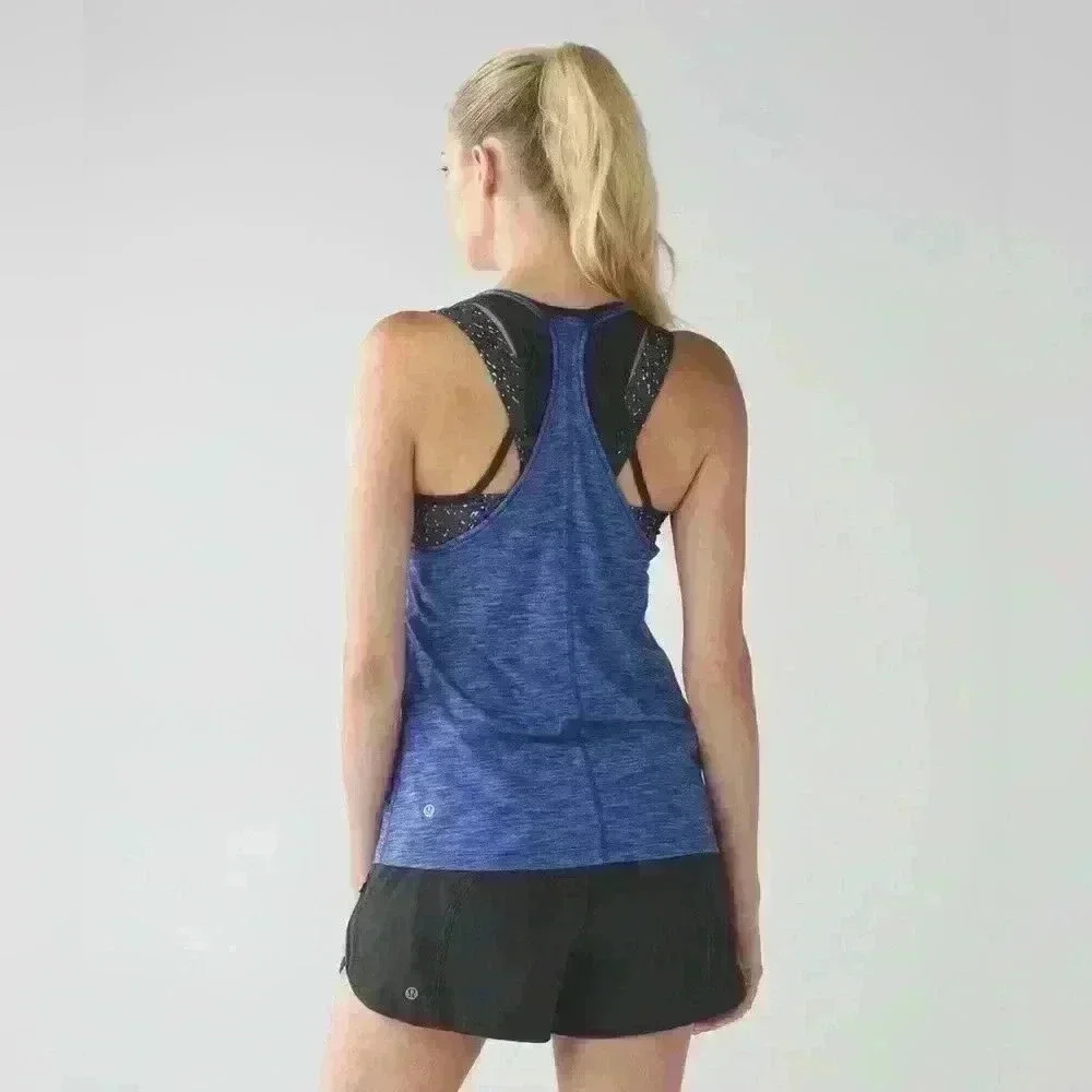 Lululemon Tough It Out Tank
Heathered Sapphire Blue/ButterflTexture Blck/White